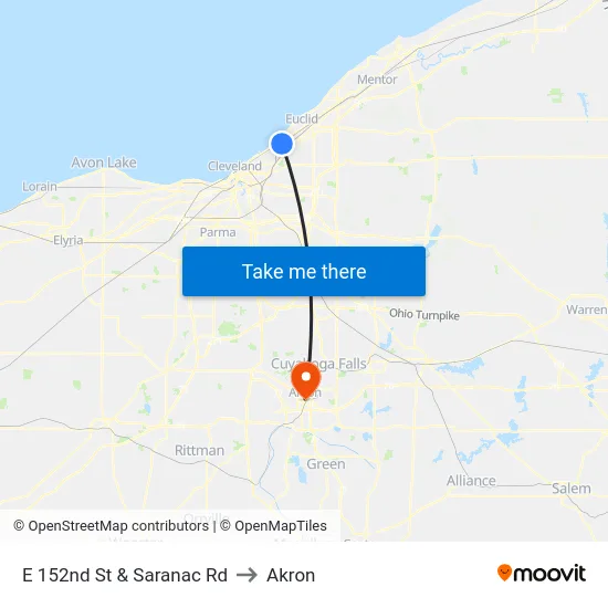 E 152nd St & Saranac Rd to Akron map