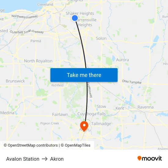 Avalon Station to Akron map