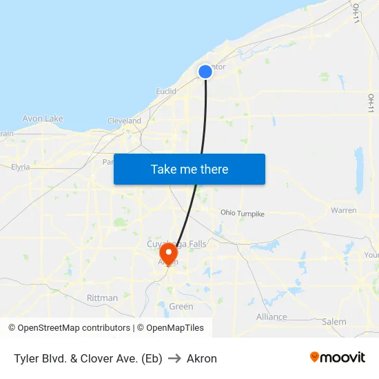 Tyler Blvd. & Clover Ave. (Eb) to Akron map