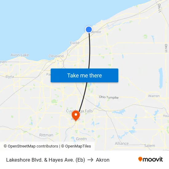Lakeshore Blvd. & Hayes Ave. (Eb) to Akron map