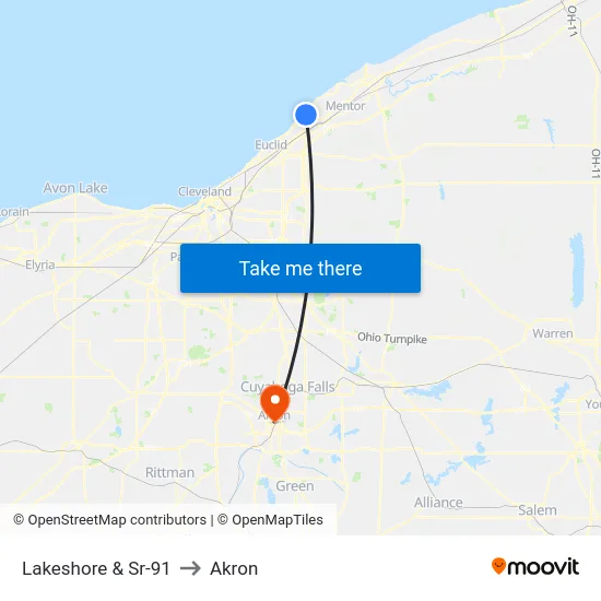 Lakeshore & Sr-91 to Akron map