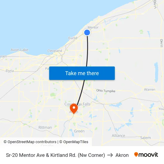 Sr-20 Mentor Ave & Kirtland Rd. (Nw Corner) to Akron map