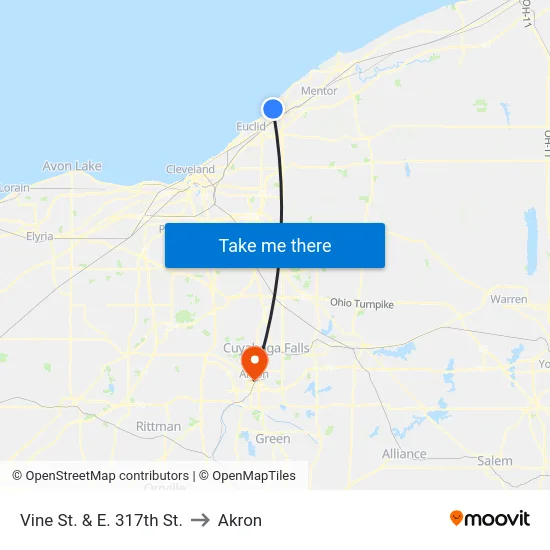 Vine St. & E. 317th St. to Akron map