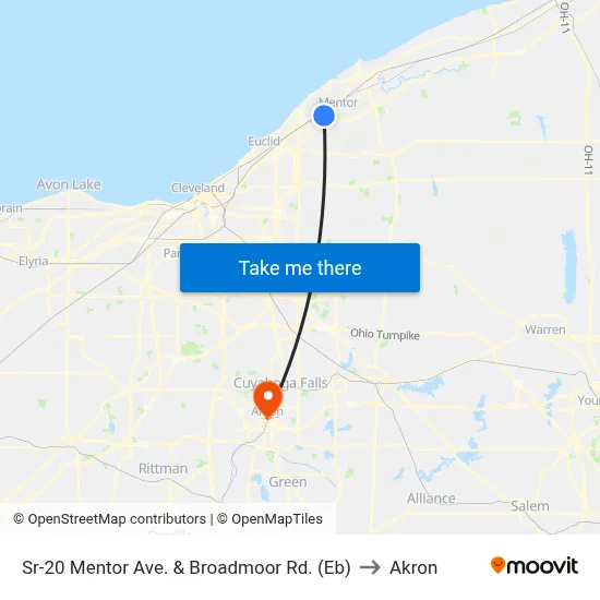 Sr-20 Mentor Ave. & Broadmoor Rd. (Eb) to Akron map