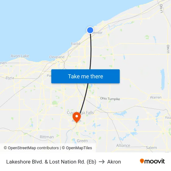 Lakeshore Blvd. & Lost Nation Rd. (Eb) to Akron map