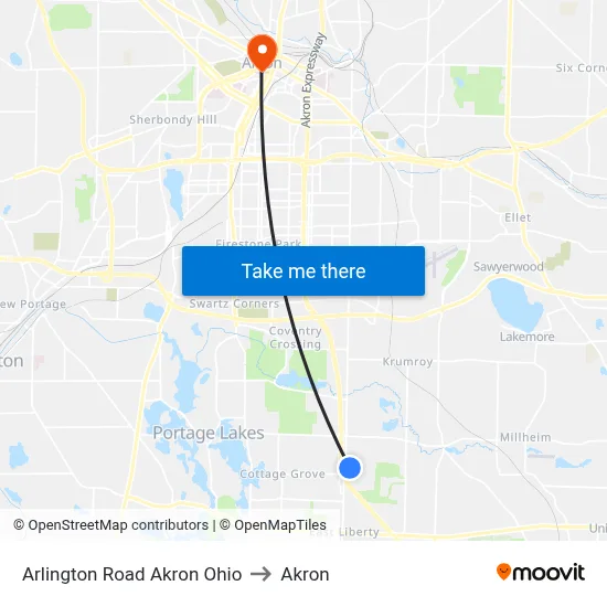 Arlington Road Akron Ohio to Akron map