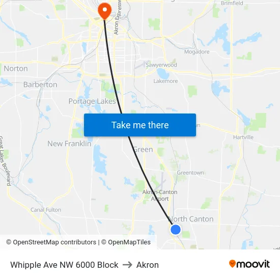 Whipple Ave NW 6000 Block to Akron map