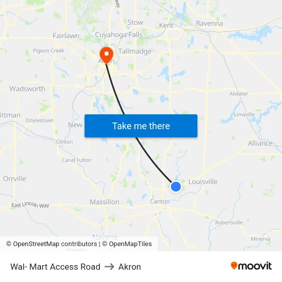 Wal- Mart Access Road to Akron map