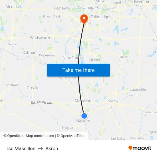 Tsc Massillon to Akron map