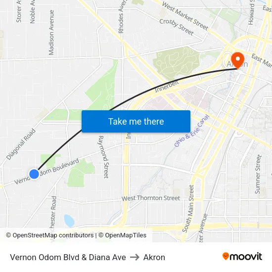 Vernon Odom Blvd & Diana Ave to Akron map