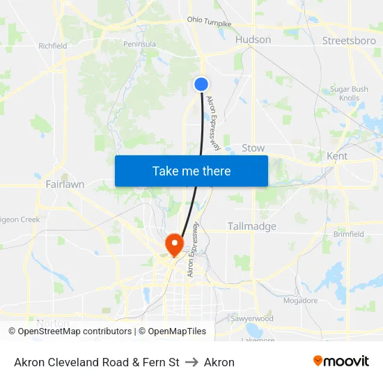 Akron Cleveland Road & Fern St to Akron map
