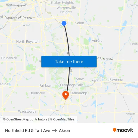 Northfield Rd & Taft Ave to Akron map