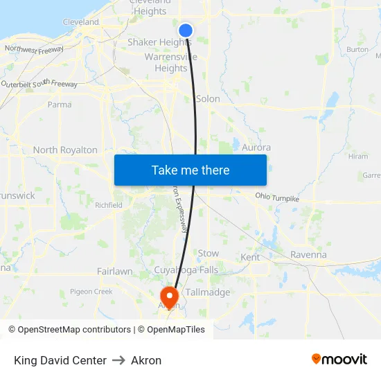 King David Center to Akron map