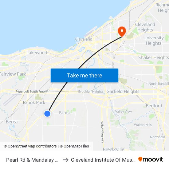 Pearl Rd & Mandalay Dr to Cleveland Institute Of Music map
