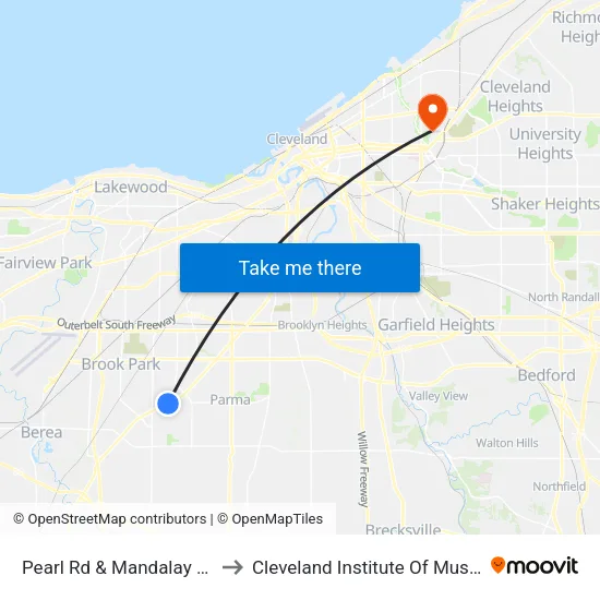 Pearl Rd & Mandalay Dr to Cleveland Institute Of Music map