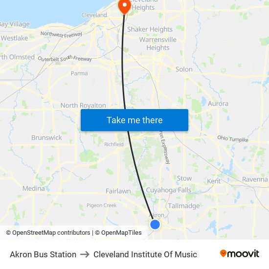 Akron Bus Station to Cleveland Institute Of Music map