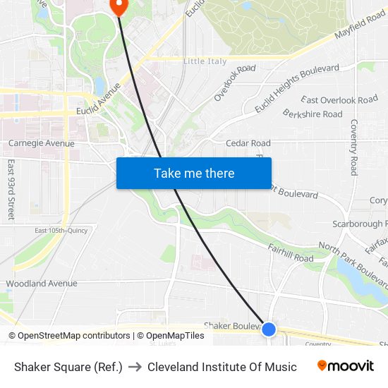 Shaker Square (Ref.) to Cleveland Institute Of Music map