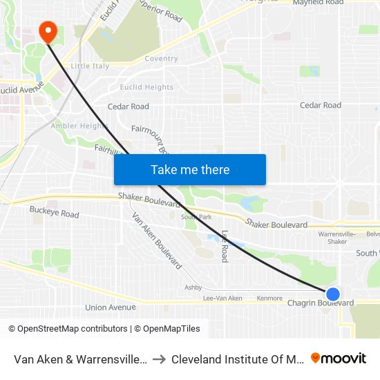 Van Aken & Warrensville Stn to Cleveland Institute Of Music map