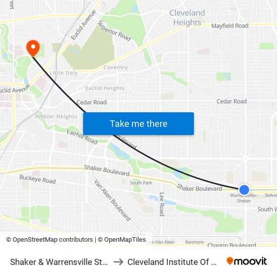 Shaker & Warrensville Station to Cleveland Institute Of Music map