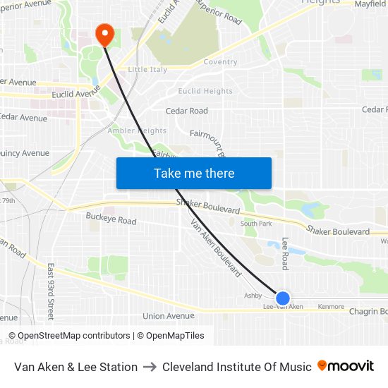Van Aken & Lee Station to Cleveland Institute Of Music map