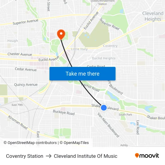 Coventry Station to Cleveland Institute Of Music map