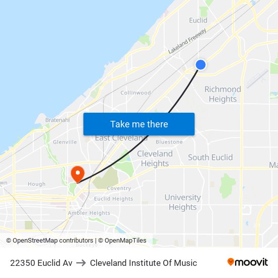 22350 Euclid Av to Cleveland Institute Of Music map