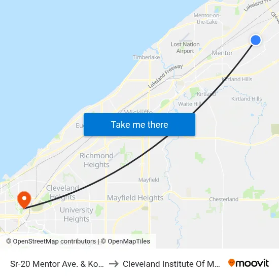 Sr-20 Mentor Ave. & Kohl's to Cleveland Institute Of Music map
