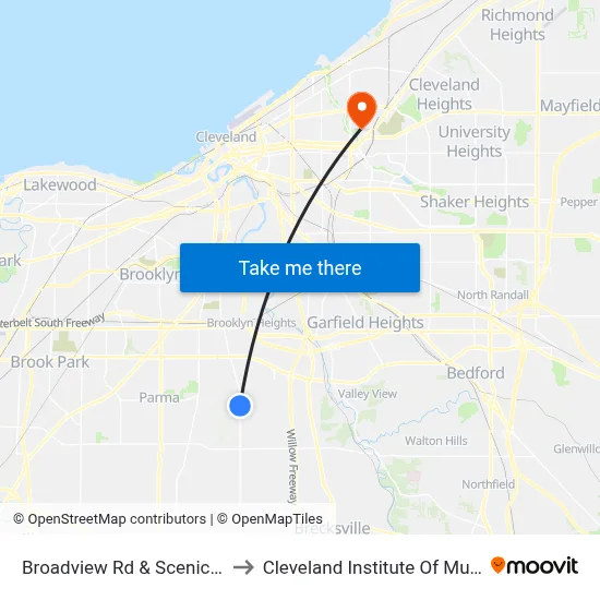 Broadview Rd & Scenic Ln to Cleveland Institute Of Music map