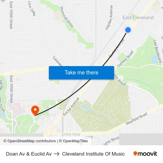 Doan Av & Euclid Av to Cleveland Institute Of Music map