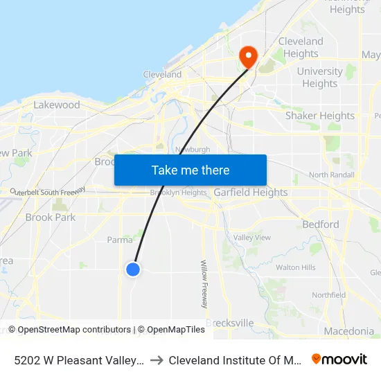 5202 W Pleasant Valley Rd to Cleveland Institute Of Music map
