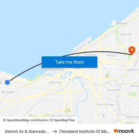 Detroit Av & Alameda Av to Cleveland Institute Of Music map