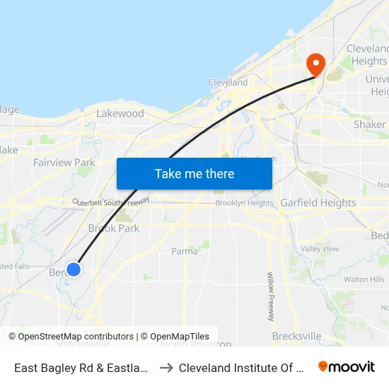 East Bagley Rd & Eastland Rd to Cleveland Institute Of Music map