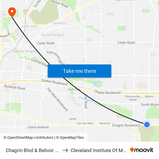 Chagrin Blvd & Belvoir Blvd to Cleveland Institute Of Music map