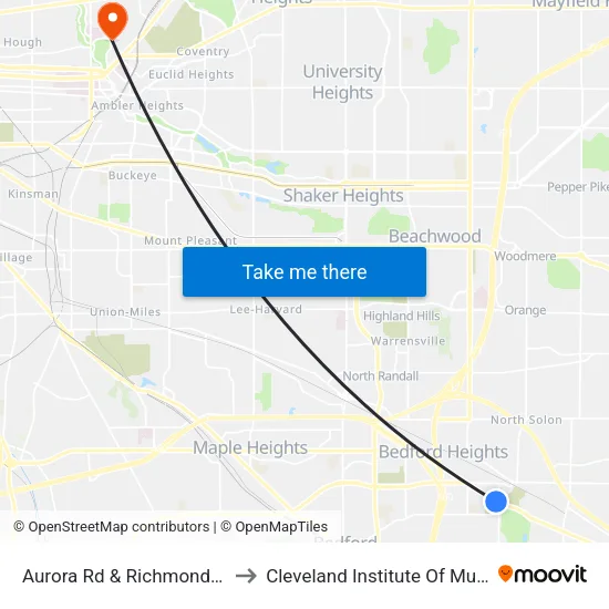 Aurora Rd & Richmond Rd to Cleveland Institute Of Music map