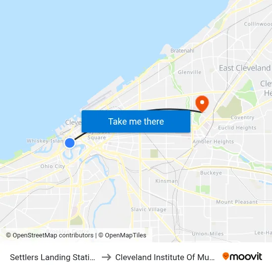 Settlers Landing Station to Cleveland Institute Of Music map