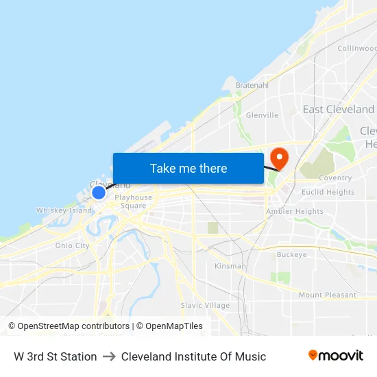 W 3rd St Station to Cleveland Institute Of Music map