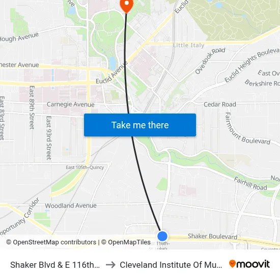 Shaker Blvd & E 116th St to Cleveland Institute Of Music map