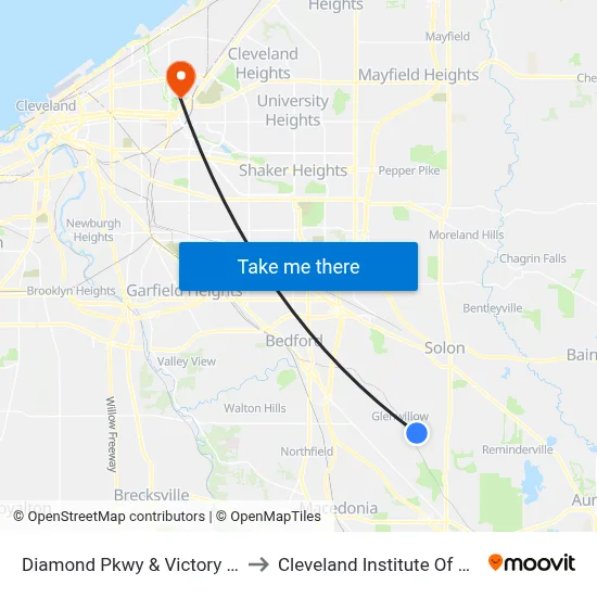 Diamond Pkwy & Victory Pkwy to Cleveland Institute Of Music map