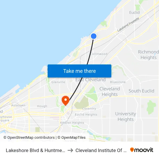 Lakeshore Blvd & Huntmere Ave to Cleveland Institute Of Music map