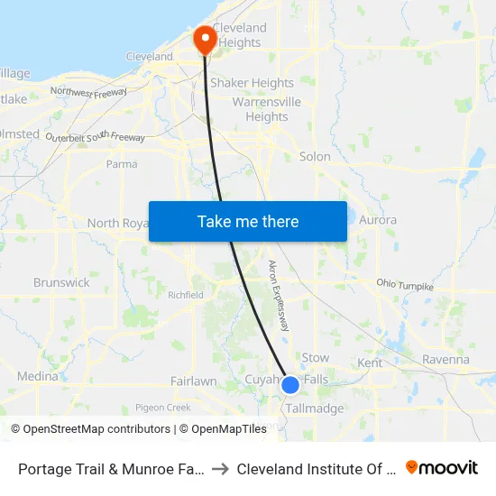Portage Trail & Munroe Falls Ave to Cleveland Institute Of Music map
