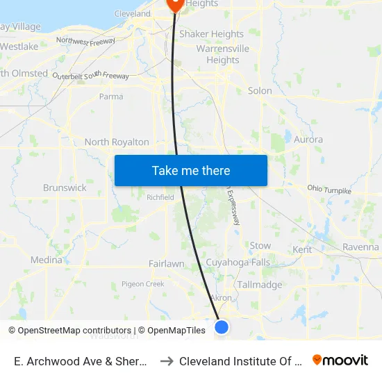 E. Archwood Ave & Sherman St to Cleveland Institute Of Music map