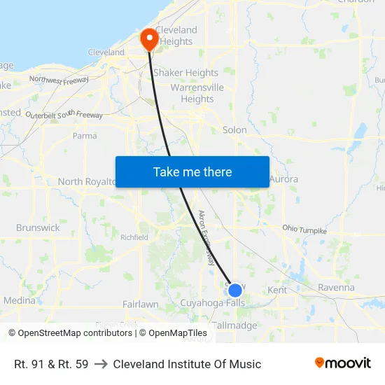 Rt. 91 & Rt. 59 to Cleveland Institute Of Music map