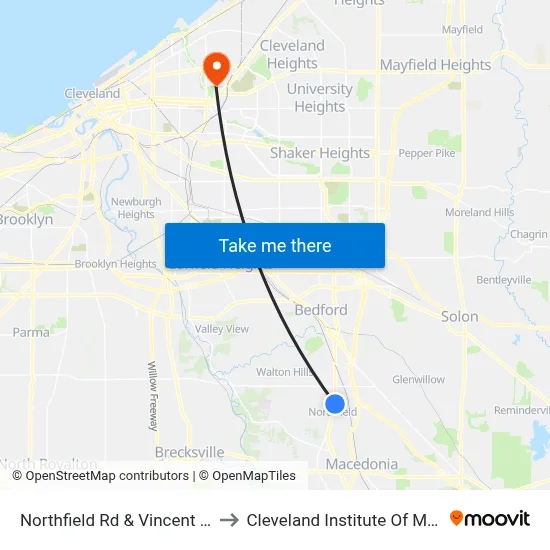 Northfield Rd & Vincent Ave to Cleveland Institute Of Music map