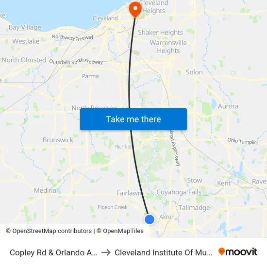 Copley Rd & Orlando Ave to Cleveland Institute Of Music map