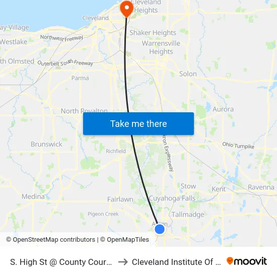 S. High St @ County Courthouse to Cleveland Institute Of Music map