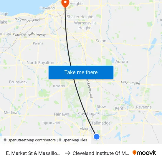 E. Market St & Massillon Rd to Cleveland Institute Of Music map