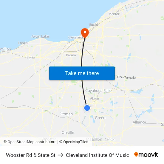 Wooster Rd & State St to Cleveland Institute Of Music map