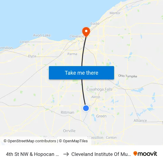 4th St NW & Hopocan Ave to Cleveland Institute Of Music map
