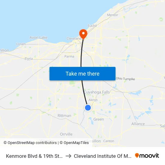 Kenmore Blvd  & 19th St SW to Cleveland Institute Of Music map