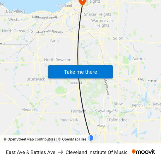 East Ave & Battles Ave to Cleveland Institute Of Music map